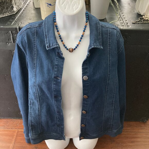 Dana Buchman Blue Denim Jean Jacket Metal Buttons X Large - Picture 1 of 7